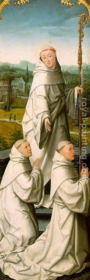 Jean Bellegambe : The Retable of Le Cellier (triptych), inner-left panel featuring St Bernard and Cistercian Monks